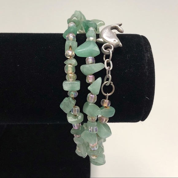 Green Adventurine Iridescent Crystal Dolphin Bell Wrap Bracelet - Picture 2 of 8